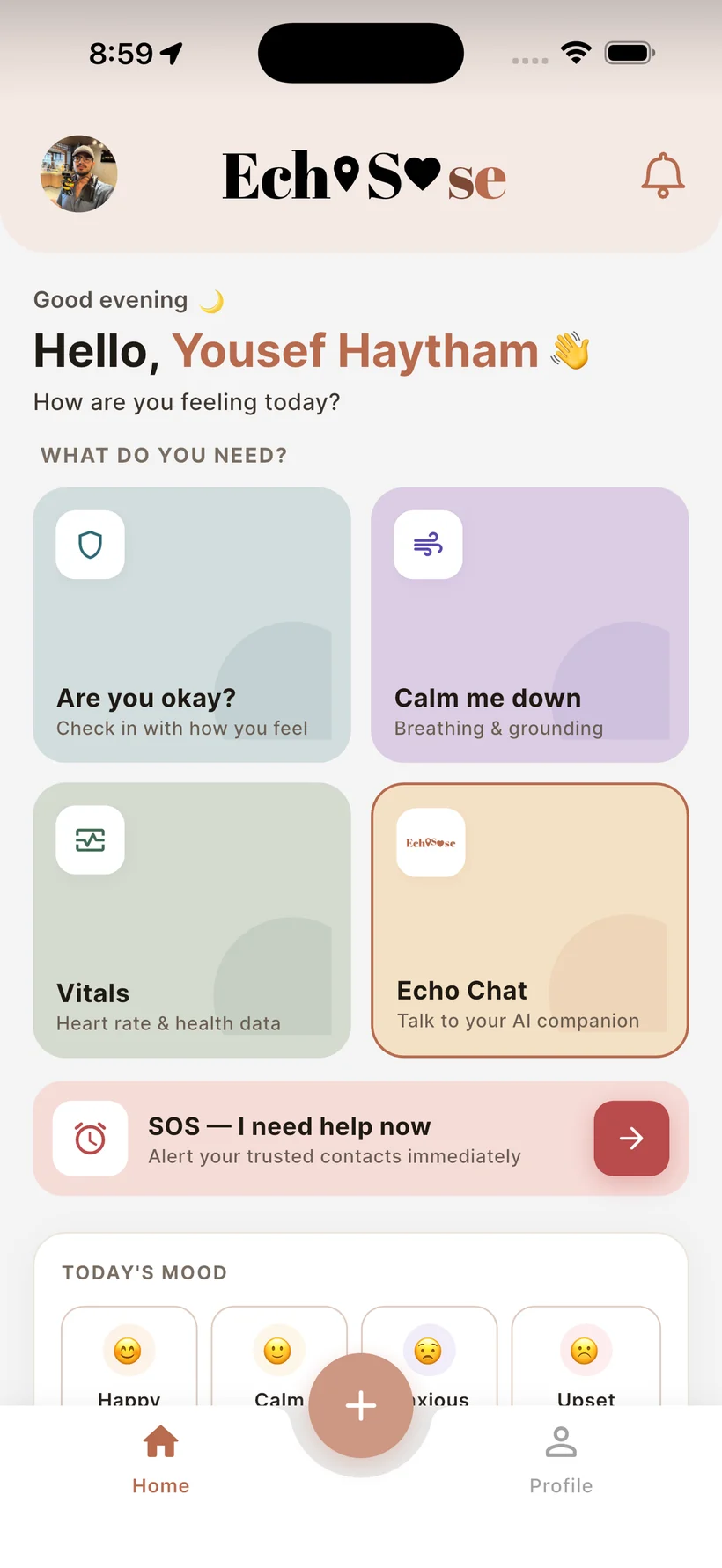 EchoSense companion app — home